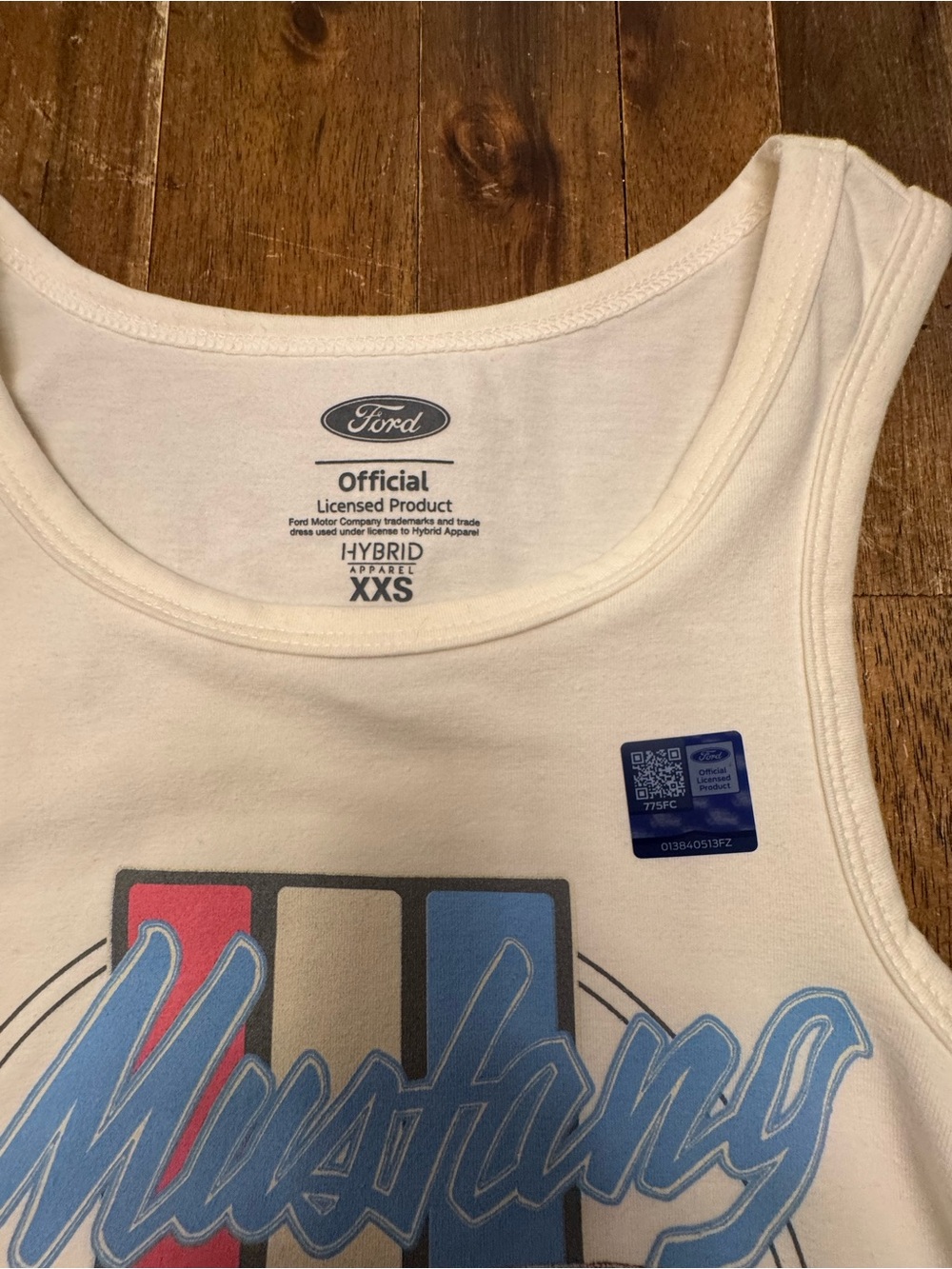 Ford Brand Off-White Tank Top with Red Mustang and Light Blue Script Sz XXS - Picture 3 of 4